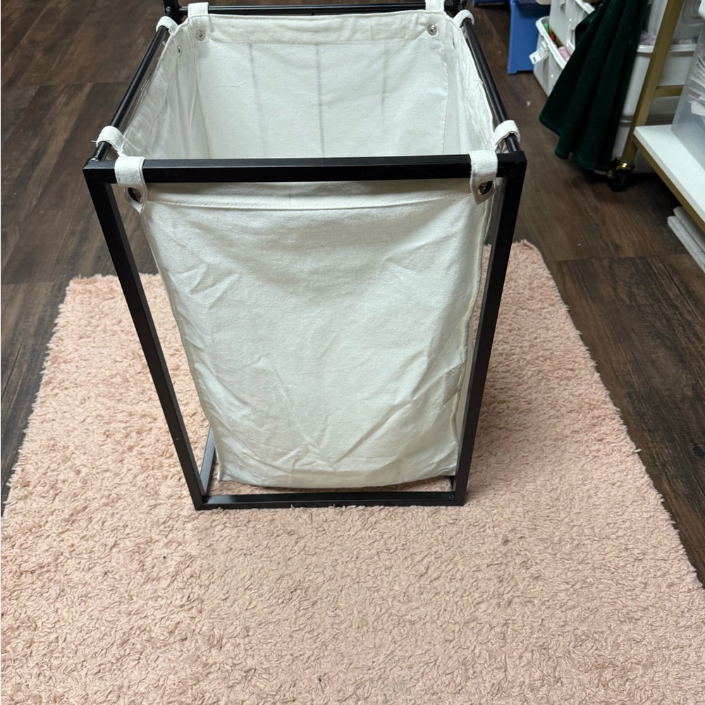 White Canvas Laundry Hamper with Black Frame